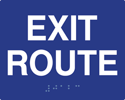 Click here to view larger image ADA Compliant Exit Route Signs with Tactile Text and Grade 2 Braille - 5x4