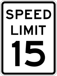 Click here to view larger image 15 MPH Speed Limit Signs - 24x30 - Official MUTCD Compliant Reflective Rust-Free Heavy Gauge Aluminum Speed Limit Signs.