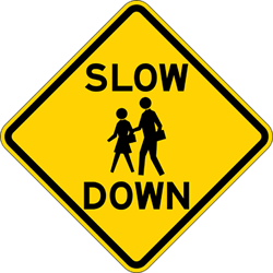 Click here to view larger image Slow Down Children Near Road Signs - 18X18 - Official Reflective Rust-Free Heavy Gauge Aluminum Children At Play Signs