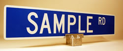 Click here to view larger image Custom Street Name Signs - 6 Inch High - Two-Sided - Extruded Blade Style - High Intensity Prismatic Reflectivity