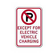 R113A No Parking (Symbol) Except For Electric Vehicle Charging Sign - 12x18 - Reflective Rust-Free Heavy Gauge Aluminum Electric Vehicle Parking Signs
