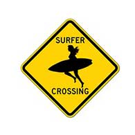Surfer Girl Road Crossing Warning Sign - 12x12 or 18x18 sizes