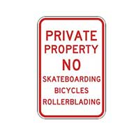 Private Property No Skateboarding Bicycles Rollerblading Sign - 12x18 - Reflective Rust-Free Heavy Gauge Aluminum No Skateboarding Signs