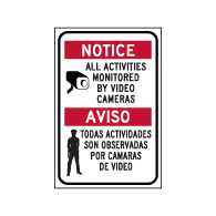 Bilingual Notice All Activities Monitored By Video Camera Window Decal or Label - 6x8. (Package of 3)