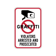No Graffiti Symbol with Security Camera Violators Arrested and Prosecuted Sign - 12x18 - These Anti-Graffiti Surveillance Signs are Made with Reflective Rust-Free Heavy Gauge Durable Aluminum available at STOPSignsAndMore.com