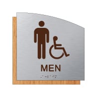 Male ADA Wheelchair   Accessible Restroom Wall Sign in  Brushed Aluminum and Wood Laminates