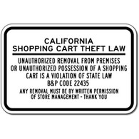 California Shopping Cart Theft Law Sign - 18x12 - Reflective Rust-Free Durable Aluminum Shopping Center Signs