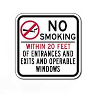 No Smoking Within 20 Feet Of Entrances And Exits And Operable Windows Sign - 12x12 - Non-reflective