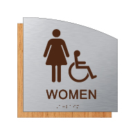 Female ADA Wheelchair   Accessible Restroom Wall Sign in  Brushed Aluminum and Wood Laminates