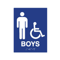 ADA Compliant Boys Restroom Wall Signs for Schools with Tactile Text and Symbols, and Grade 2 Braille - 6x8