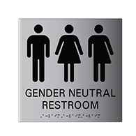 ADA Compliant Gender Neutral Restroom Wall Sign with Tactile Text and Grade 2 Braille - 8x9 - Brushed Aluminum