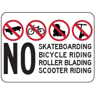 No Skateboarding Bicycling Rollerblading Symbol and Text - 18x12 - Made with Reflective Rust-Free Heavy Gauge Durable Aluminum available at STOPSignsAndMore.com