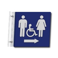Flag Style Accessible Unisex Restroom Wall Sign with Directional Arrow - 10x10 - Made with Attractive Matte Finished Acrylic and Includes Polished Aluminum Wall Bracket and Hardware. Available at STOPSignsAndMore.com
