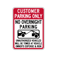 Customer Parking No Overnight Parking Tow-Away Signs - 18x24 - Available from STOPSignsAndMore.com