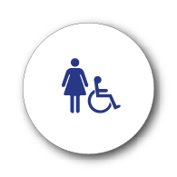 ADA Compliant and Title 24 Compliant Womens Restroom Door Sign w/ISA Symbol on White Circle -12x12. Our ADA Restroom Signs meet regulations and will pass Title 24 building inspections