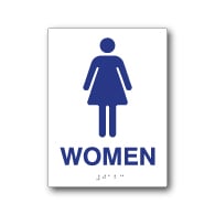 ADA Compliant Womens Restroom Wall Sign on White Rectangle with Tactile Text & Braille - 6x8 - Our ADA Restroom Signs meet regulations and will pass Title 24 building inspections.
