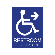 ADA Compliant Wheelchair Access Pictogram Restroom Wall Sign with Right Directional Arrow. Tactile Text and Grade 2 Braille Included