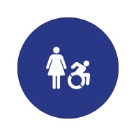 ADA Compliant and Title 24 Compliant Restroom Door Signs with Female and Active Wheelchair Symbol - 12x12