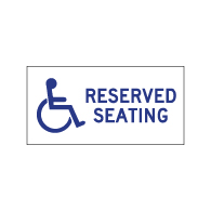 Table Label - Wheelchair Accessible Reserved Seating - 4x2 (Package of 3). Peel and Stick Labels for Restaurant Tables with Wheelchair Symbol (ISA) and Text.