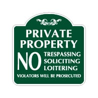 Mission Style Private Property No Trespassing Soliciting Sign - 18x18 - Made with 3M Reflective Rust-Free Heavy Gauge Durable Aluminum available for quick shipping from STOPSignsAndMore.com