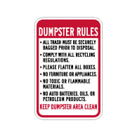 Dumpster Rules Keep Dumpster Area Clean Sign - 12x18 - Made with Engineer Grade Reflective Rust-Free Heavy Gauge Durable Aluminum available at STOPSignsAndMore.com
