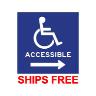 Label - Wheelchair Symbol (ISA) and word Accessible with Right Arrow - 6x6