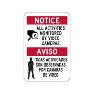 Bilingual Activities Monitored By Video Cameras Signs - 12x18