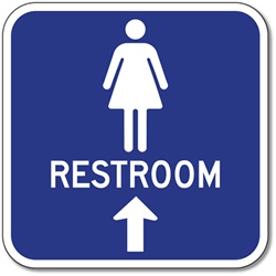 Outdoor Rated Aluminum Womens Restrooms Sign - Ahead Arrow - 12x12 - Reflective Rust-Free Heavy Gauge (.063) Aluminum Restroom Signs