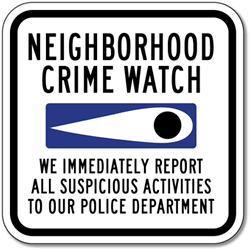Neighborhood Crime Watch Eye Sign - 12x12 size for yard and home display - Reflective heavy-gauge rust-free aluminum Crime Watch Signs