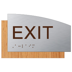 ADA Exit Sign - Designer Brushed Aluminum and Wood Laminates with Tactile Text and Braille