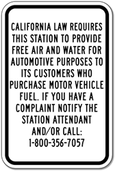 California Free Air and Water Sign for Gas Stations - 12x18 - Durable aluminum signs for gas stations from STOP Signs And More