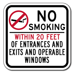 No Smoking Within 20 Feet Of Entrances And Exits And Operable Windows Sign - 12x12 - Non-reflective