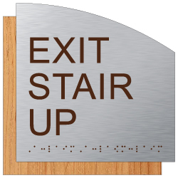 ADA Exit Stair Up Sign - Designer Brushed Aluminum and Wood Laminates with Tactile Text and Braille