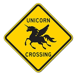 Unicorn Wings Crossing Warning Sign - 12x12 or 18x18 sizes - Authentic Road Sign - Reflective Rust-Free Heavy Gauge Aluminum