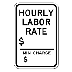 Vehicle Repair Hourly Labor Rate Sign - 12x18 - Durable aluminum hourly rate and minimum charge sign for auto repair shops