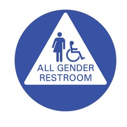 ADA Gender Neutral Restroom Door Sign with All Gender Pictogram and Wheelchair Symbol on White Triangle - 12x12