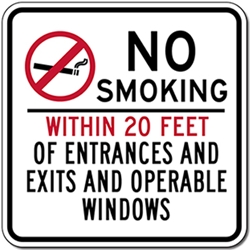 No Smoking Sign (20 Feet Of Entrances/Exits/Operable Windows) 24X24- Non-reflective