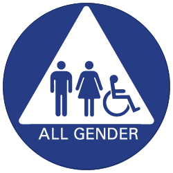 All Gender ADA Restroom Door Sign with ISA and Pictograms on White Triangle - 12x12