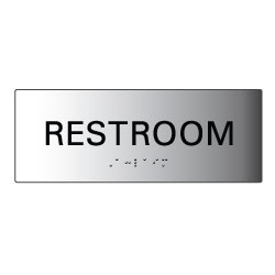 Brushed Aluminum  Restroom Wall Signs with Tactile Text and Grade 2 Braille - 8x3