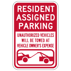 Resident Assigned Parking Tow Away Signs - 12x18