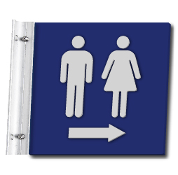 Flag Style Wall Mounted Unisex Restroom Wall Sign with Arrow - 10x10 - Made with Attractive Matte Finished Acrylic and Includes Polished Aluminum Wall Bracket and Hardware. Available at STOPSignsAndMore.com