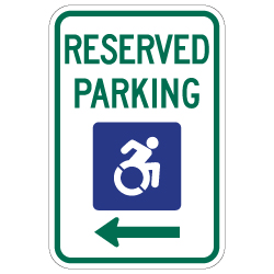 R7-8 New York Disabled Reserved Parking Signs - Left Arrow - 12x18 - Reflective Rust-Free Heavy Gauge Aluminum ADA Parking Signs