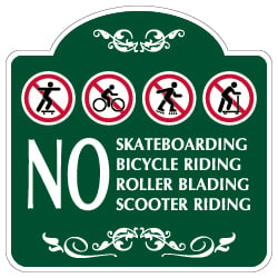 Mission Style No Skateboards Bicycles Rollerblades Scooters Sign - 18x18 - Made with 3M Reflective Rust-Free Heavy Gauge Durable Aluminum available for quick shipping from STOPSignsAndMore.com