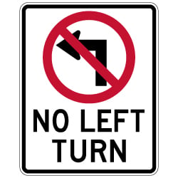 No Left Turn with Symbol Sign - 24x30 - Reflective Rust-Free Heavy Gauge Aluminum Road Signs.