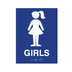 ADA Compliant Girls Restroom Wall Signs for Schools with Tactile Text and Symbols, and Grade 2 Braille - 6x8