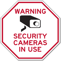 Security Signs in Stock: Warning Security Cameras In Use STOP Signs - 18x18  - A Reflective Rust-Free Heavy Gauge Aluminum Parking Sign