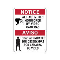 Bilingual Activities Monitored By Video Cameras Signs - 18x24