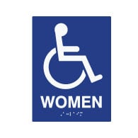 ADA Compliant Wheelchair Access Pictogram with Text Women Restroom Wall Sign - Tactile Text and Grade 2 Braille - 6x8