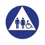 ADA Unisex Restroom Door Sign with ISA and Pictograms on White Triangle - 12x12