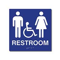 ADA Compliant Wheelchair Accessible Unisex Restroom Wall Signs with Tactile Text and Grade 2 Braille - 8x8